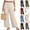#03 Black, variant on Womens Cotton Linen Capri Pants Loose Fit Elastic Drawstring High Waist Side Split Hem Wide Leg Cropped Trousers Lightweight Summer Bottoms, XL, #03 White