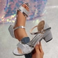thumbnail image 6 of Shiny Metallic Block Heel Sandals for Women 2026 Summer Trendy Pu Leather Open Toe Ankle Strap Low Heel Dressy Sandals, 6 of 9