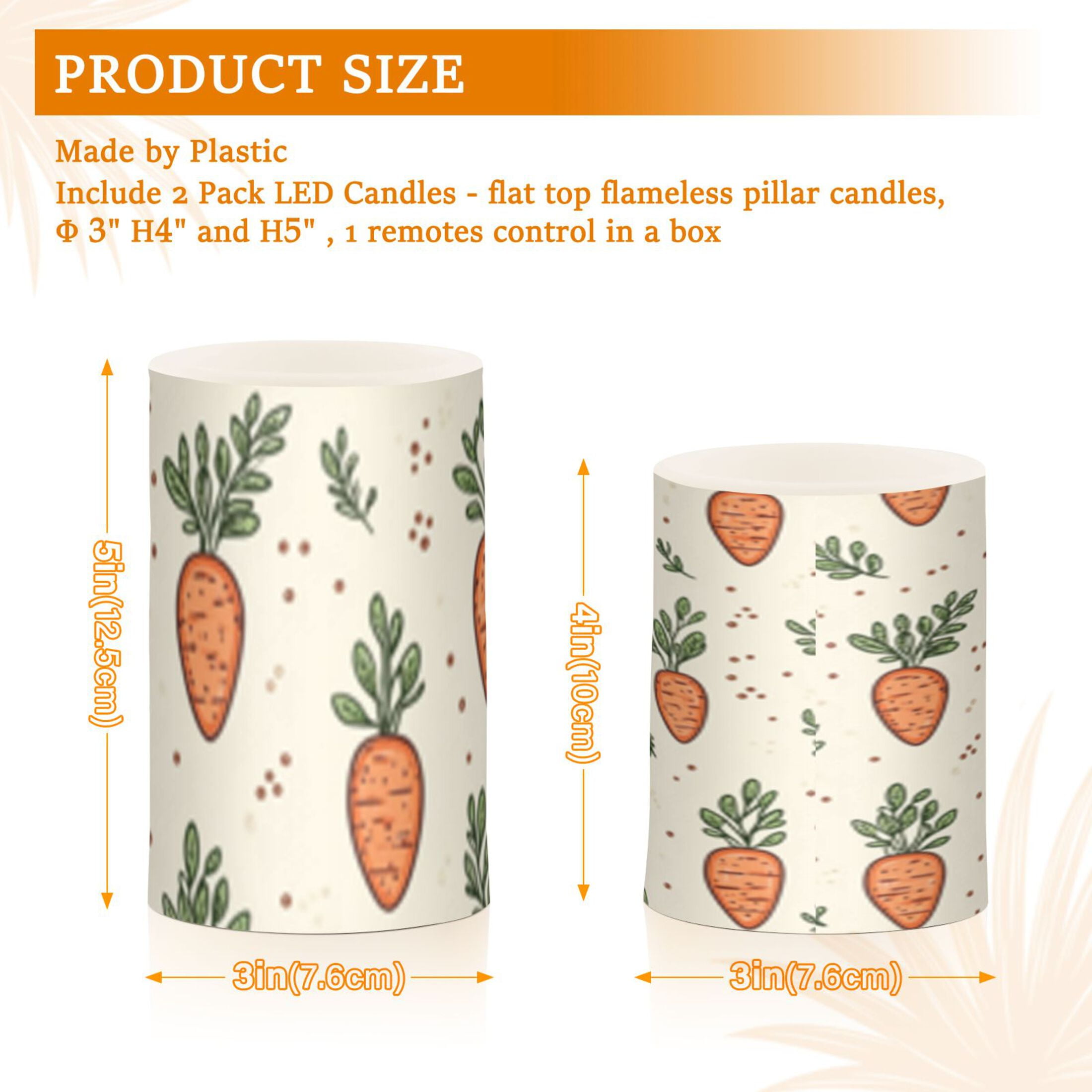 Cute Carrot Pattern Flickering Flameless Candles Battery Operated with Remote Timer LED Pillar Candles Set of 2