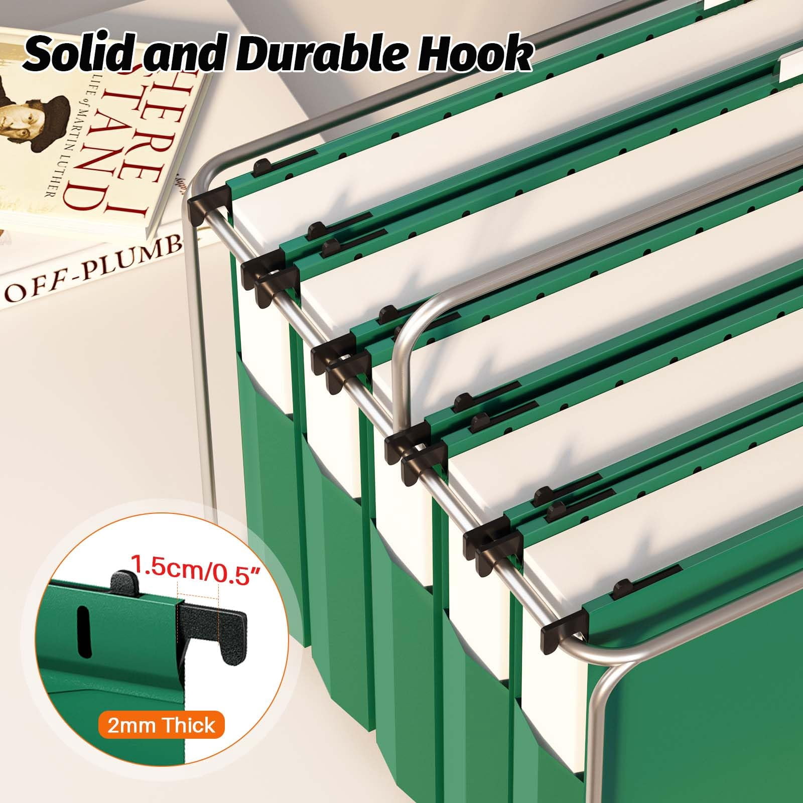 Extra Capacity Plastic Hanging File Folders 12 Pack Reinforced Expanding Hang Folder Letter Size Accordian Pocket Heavy Duty 2 Inch Expansion Organizer For Office Home Green