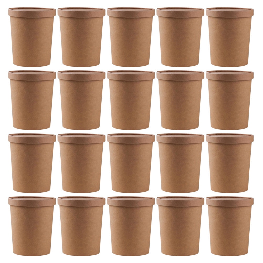 25pack 32oz Paper Soup Containers with Lids, Disposable Kraft Paper Food  Cups, Ice Cream Cups, Paper food Storage with Lids, Microwavable and  freezer
