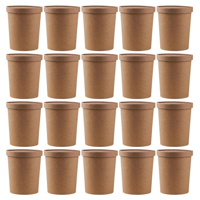 25 juegos de vasos desechables de papel Kraft para sopa, cubos para sopa y vasos para gachas con tapa para almacenamiento