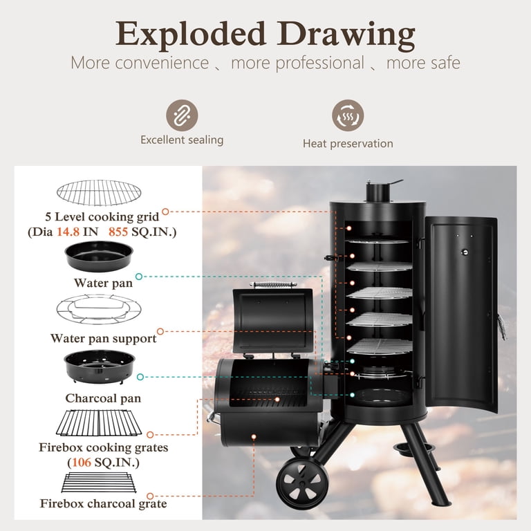 Alpha Joy, Charcoal Grill, 855 sq in, Offset Smoker - Walmart.com