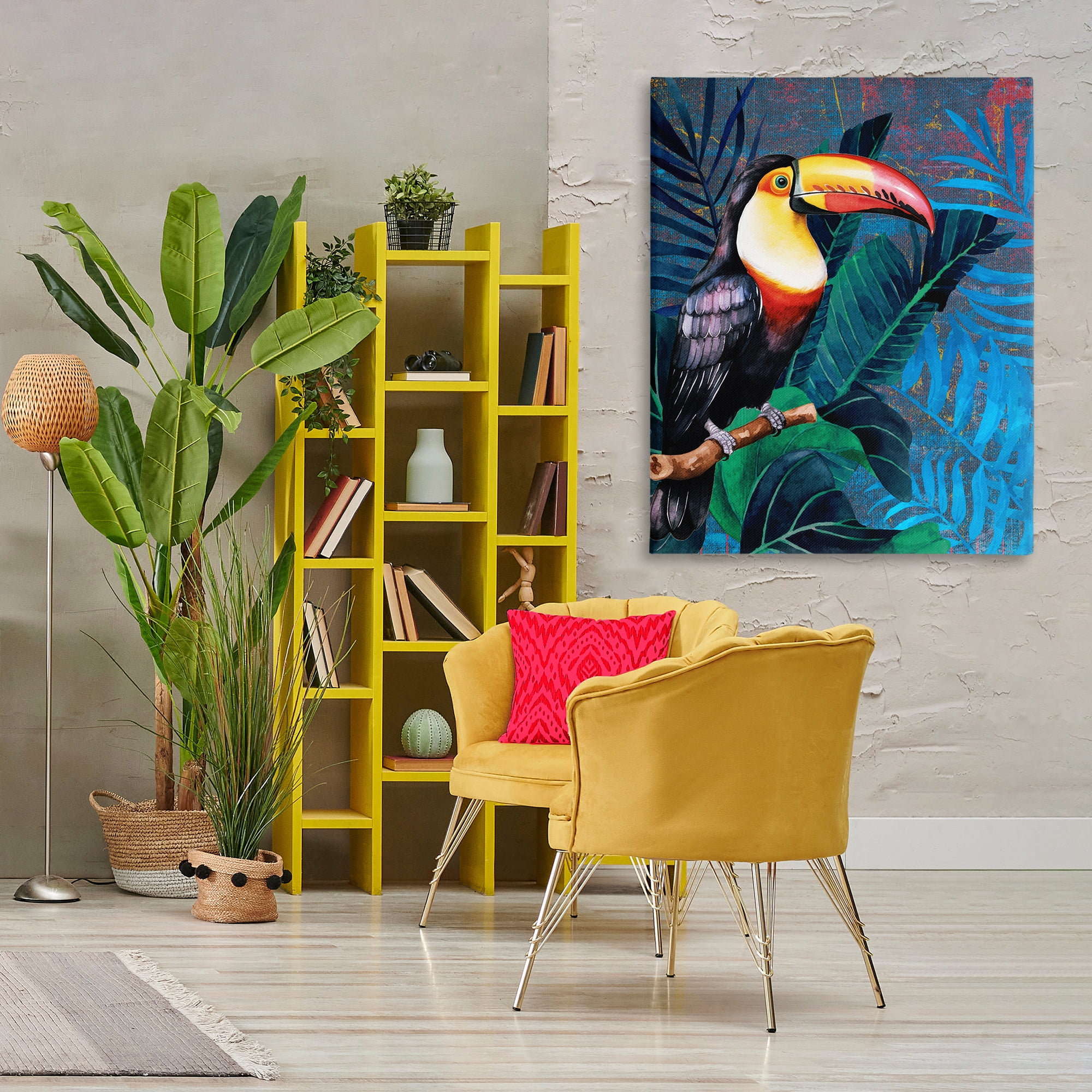 Stupell Industries Bright Toucan Among Leaves Animals Painting Wrapped Canvas Art Print Wall Art, 36 x 48