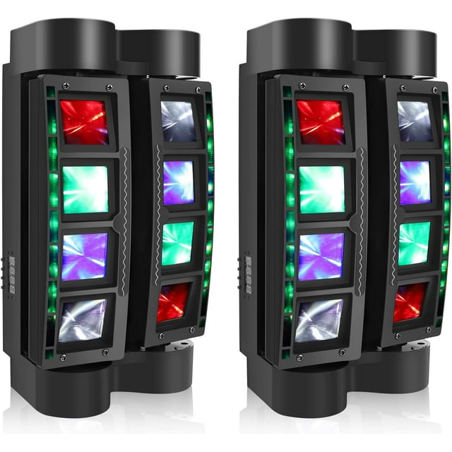 2 Pack Spider Moving Head Light with 8x10W RGBW LEDs Beam DJ Lights and 2 Pixel Light Strips for Party Disco Wedding