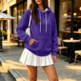 thumbnail image 3 of Yungyresw Solid Color Sweatshirs for Women Drawstring Hoodie Ribbed Hem Long Sleeve Pullover Oversized Fit Kangaroo Pocket Winter Layering, 3 of 8