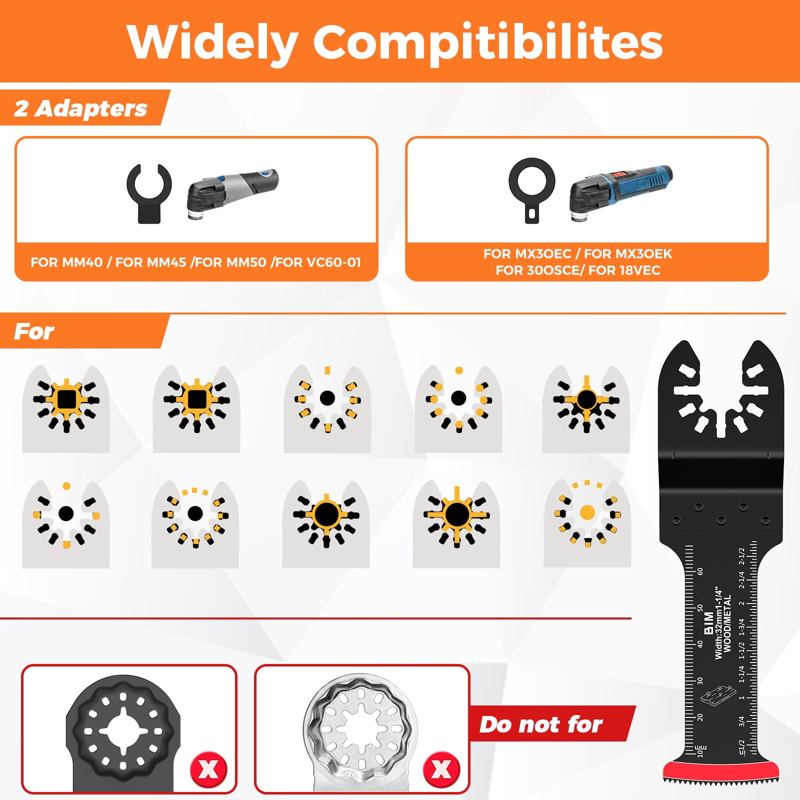 Evjurcn 20/30Pcs Oscillating Multitool Blades, Extra Long 2.68" Cr-V & Bi Metal Arc Tooth Saw Blade – Low Vibration Universal Fit for Wood, Soft Metal & Plastic