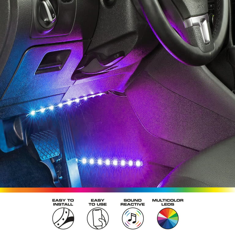 Monster LED Bluetooth Sound-Reactive Multi-Color Car Interior Lights,  Customize with App, 4-Pack of 10.5 Strips
