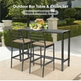 thumbnail image 3 of 3Pcs Outdoor Patio Bar Set, 55" Rectangular Pub Height High Top Bar Table with 2 Cushioned Bar Stools, Metal Bar Table and Chairs Set for Outside, Patio, Balcony, Backyard, Porch, Deck, 3 of 8