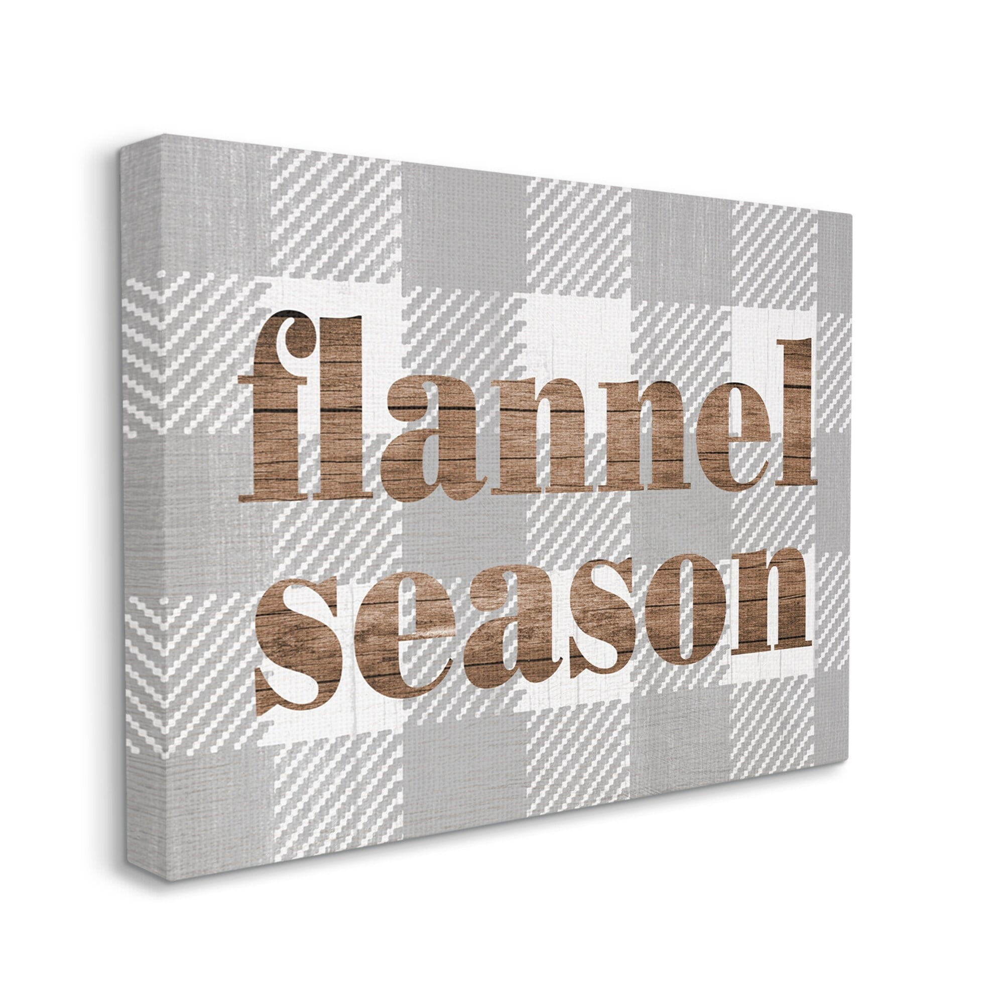 Stupell Industries Flannel Season Text Grain Pattern Grey Checkered Plaid, 20 x 16,Design by Daphne Polselli