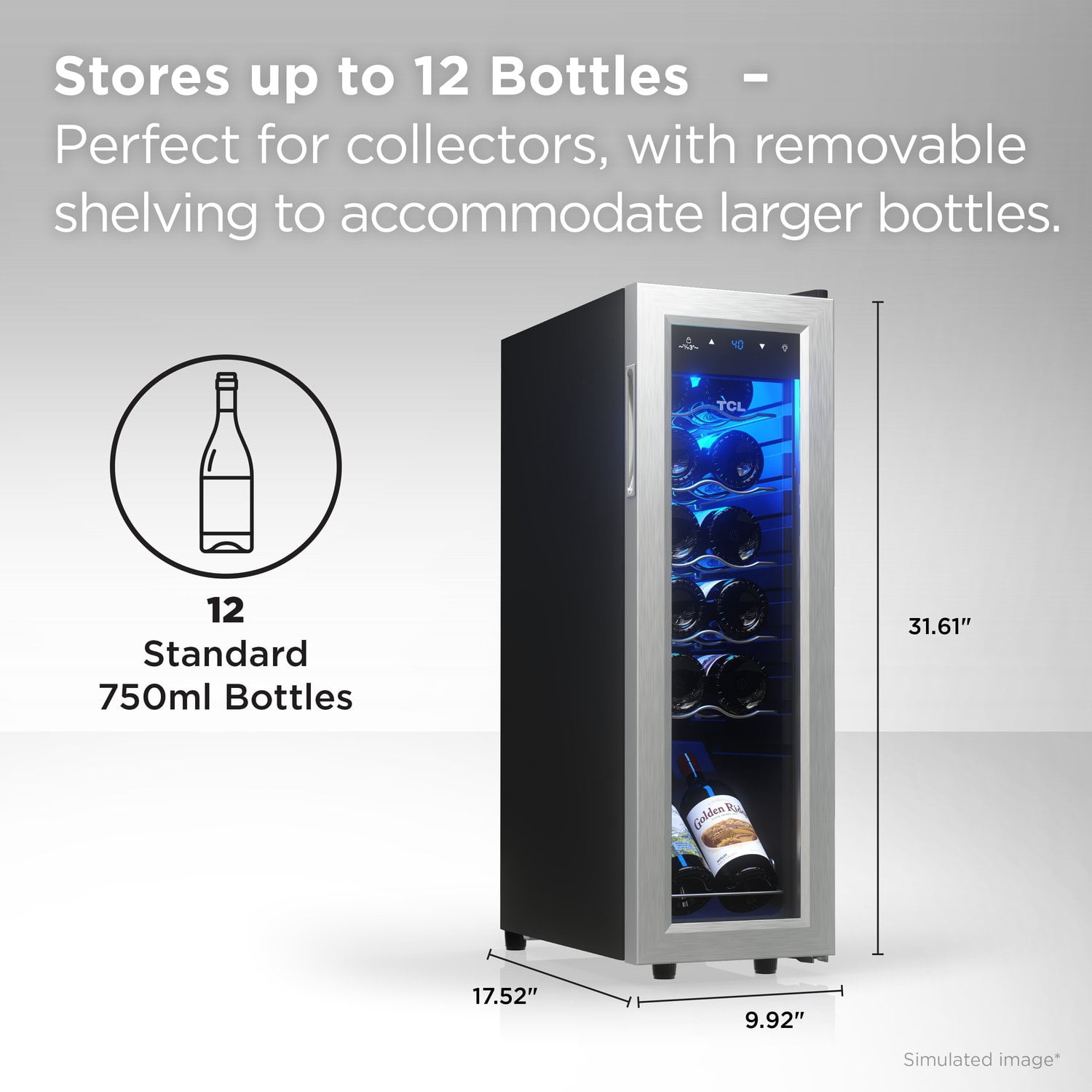 TCL Stainless Steel Single Door 12 Bottle Wine Cooler for Kitchen, Bedroom & Office, 1.24 Cu. Ft.