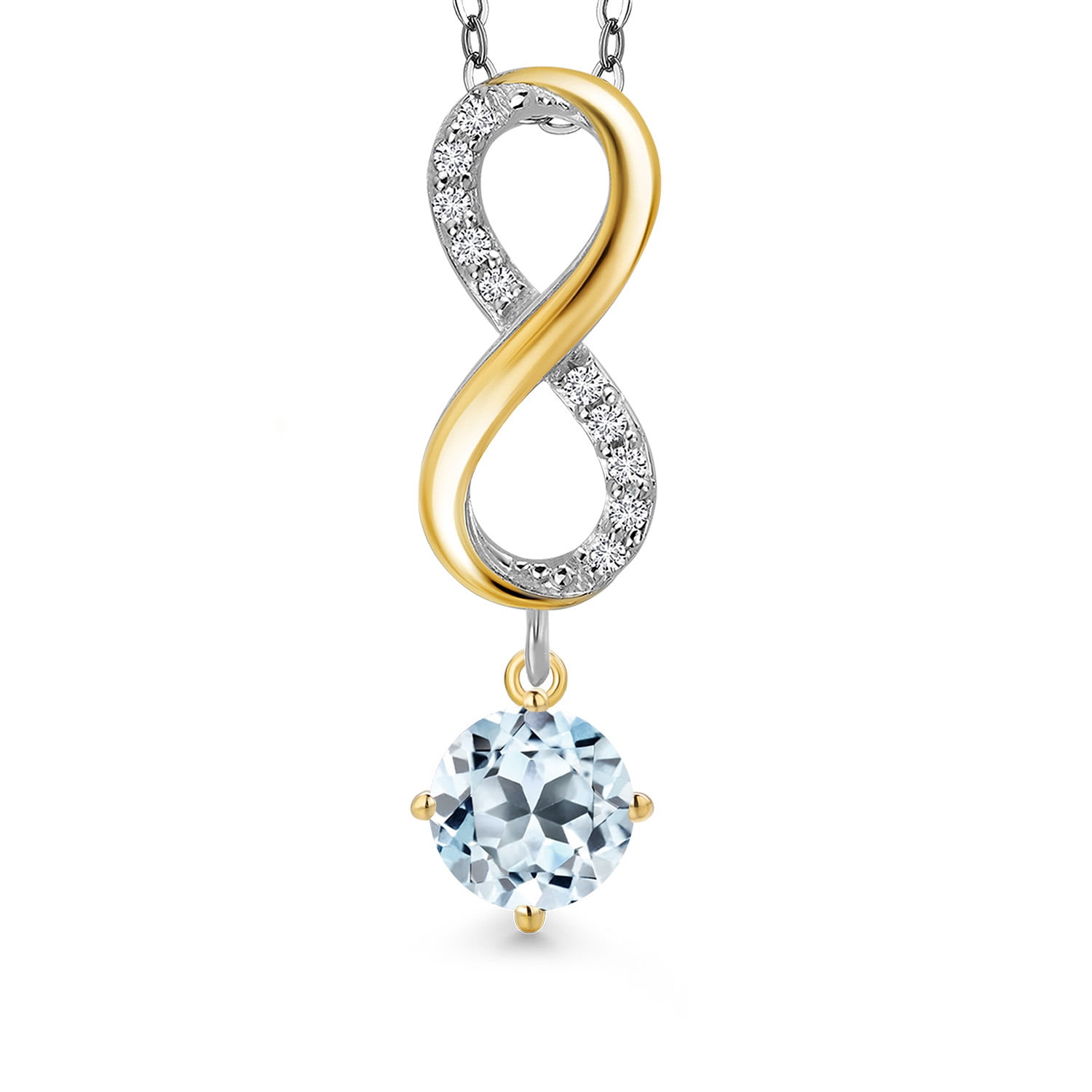 Gem Stone King 925 Silver and 10K Yellow Gold Sky Blue Topaz and Lab Grown Diamond Pendant Necklace for Women | 2.08 Cttw | Gemstone November Birthstone | Round 6MM | With 18 inch Silver Chain