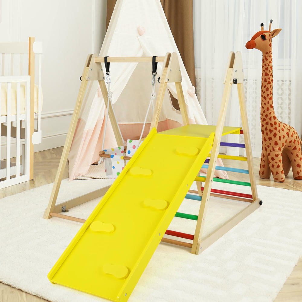 Resenkos 4-in-1 Indoor Jungle Gym with Baby Swing & Ramp - Multicolor