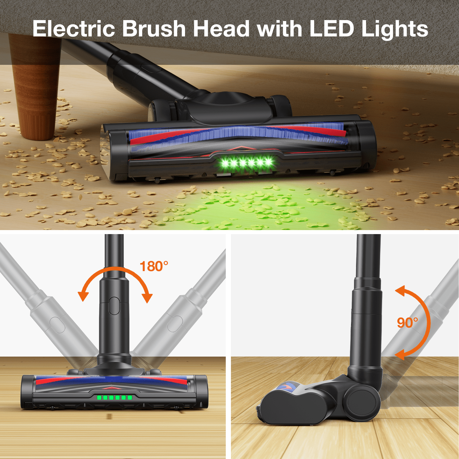 MOOSOO Cordless Vacuum Cleaner 45KPA 550W 60Mins Lightweight Stick Vacuum Cleaners for Home Pet Hair Carpet Hard Floor Black
