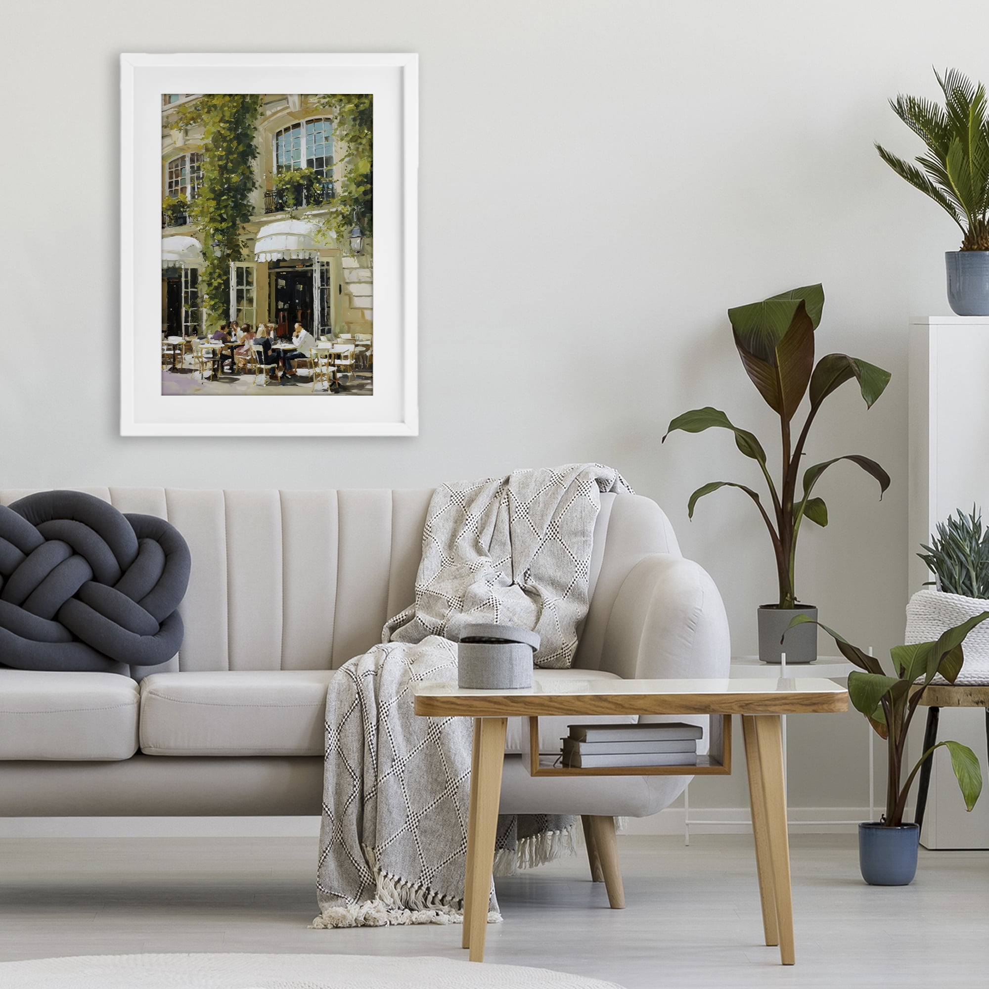 Stupell Industries Cafe Terrace with Ivy White Framed Print Under Glass, design by Petal Prints Design