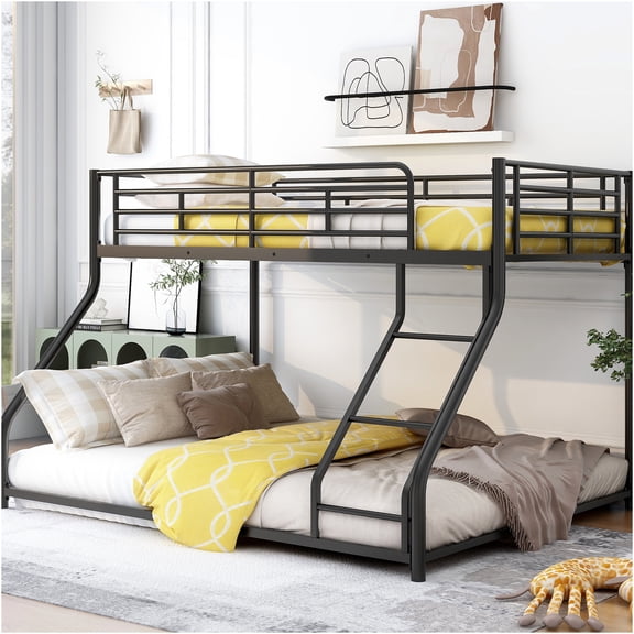 JERFIT Floor Bunk Bed Twin XL over Queen Black