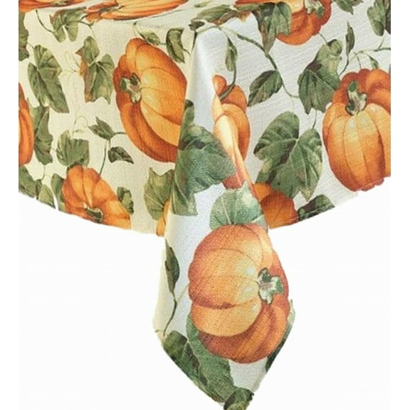 Harvest Season Pumpkin Print Tablecloth Woven Fabric Table Cloth 60x102 Oblong