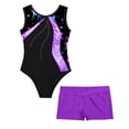 thumbnail image 3 of Alvivi Kids Girls Gymnastics Dance Biketard Unitard Sleeveless Tumbling Leotard with Shorts Set Purple 8, 3 of 5