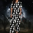 thumbnail image 2 of Womens Halloween Pajamas Casual Full Printed 2 Pc Short Sleeve Button Down Lapel Pocket Shirts Loose Straight Pants Silk Satin Comfy Sleepwear Fall Winter Women's Loungewear Sets Black S, 2 of 7