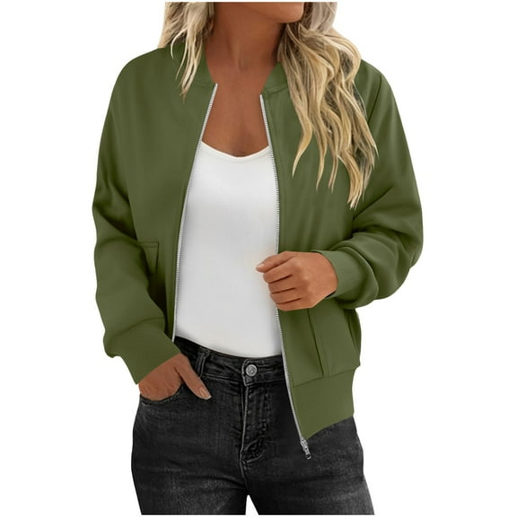 YYDGH Womens Bomber Jacket Zip Up Casual Lightweight Trendy Outerwear Coat Fall Winter Varsity Jackets with Pockets