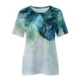 thumbnail image 4 of USSUMA Womens Tops Dressy Casual Trendy Shirts Women's Casual T-shirt Feather Printed Round-Neck Short Sleeve Tunic Tops Pullover Tops Blouse Female Tops, 4 of 5