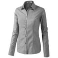 thumbnail image 2 of Doublju Women's Long Sleeve Slim Fit Button Down Dress Shirt (Plus Size Available), 2 of 5