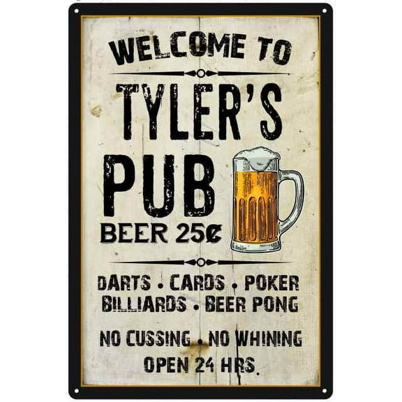 TYLER'S Pub Sign Vintage Man Cave Bar 8 x 12 High Gloss Metal 208120028201