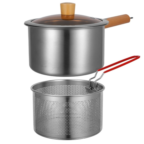 1 juego de cesta para freír, olla de acero inoxidable con cesta para cocinar alimentos, cesta para freír