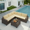 thumbnail image 2 of Asofer 6 Piece Outdoor Patio Conversation Sets，Spacious Patio Sectional Furniture Set with Adjustable Raised feet，Thicken Cushions and a Coffee Table for Courtyard,Poolside,Party,Beige, 2 of 10