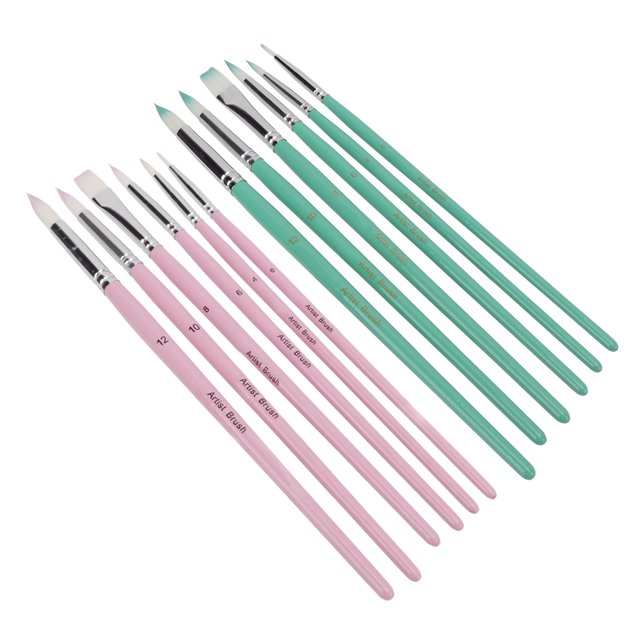 Nylon Paint Brush Watercolor Paint Brushes Paint Brushes For Acrylic Painting Watercolor Brush Set 12pcs Nylon Paint Brush Washable Cleanable Nylon Wool Material Different Colors