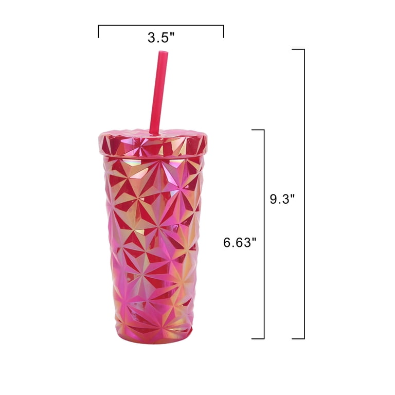 Your Zone Pink 16-Ounce Plastic Double Wall Insulated Textured