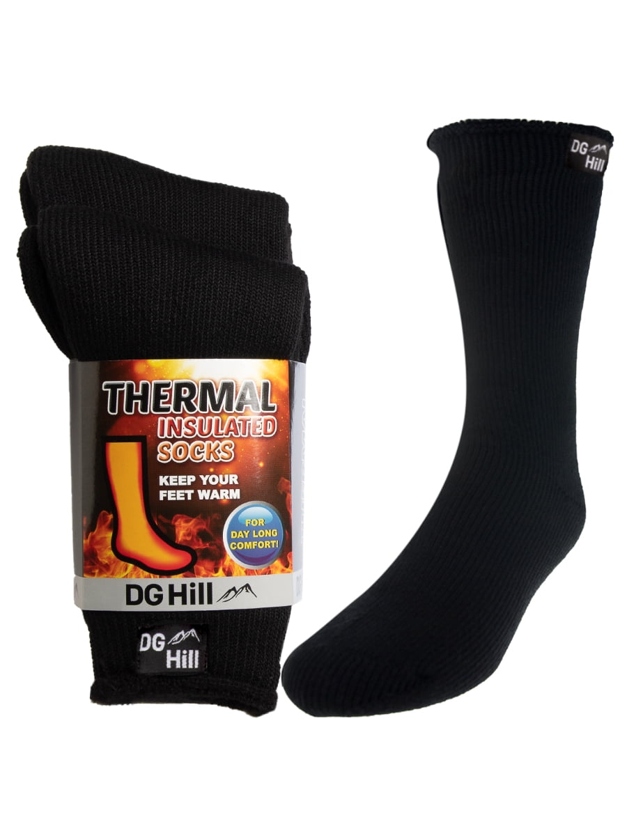 2pk DG Hill Mens Thick Heat Trapping Insulated Boot Thermal Socks Pack Warm Winter Crew For Cold Weather