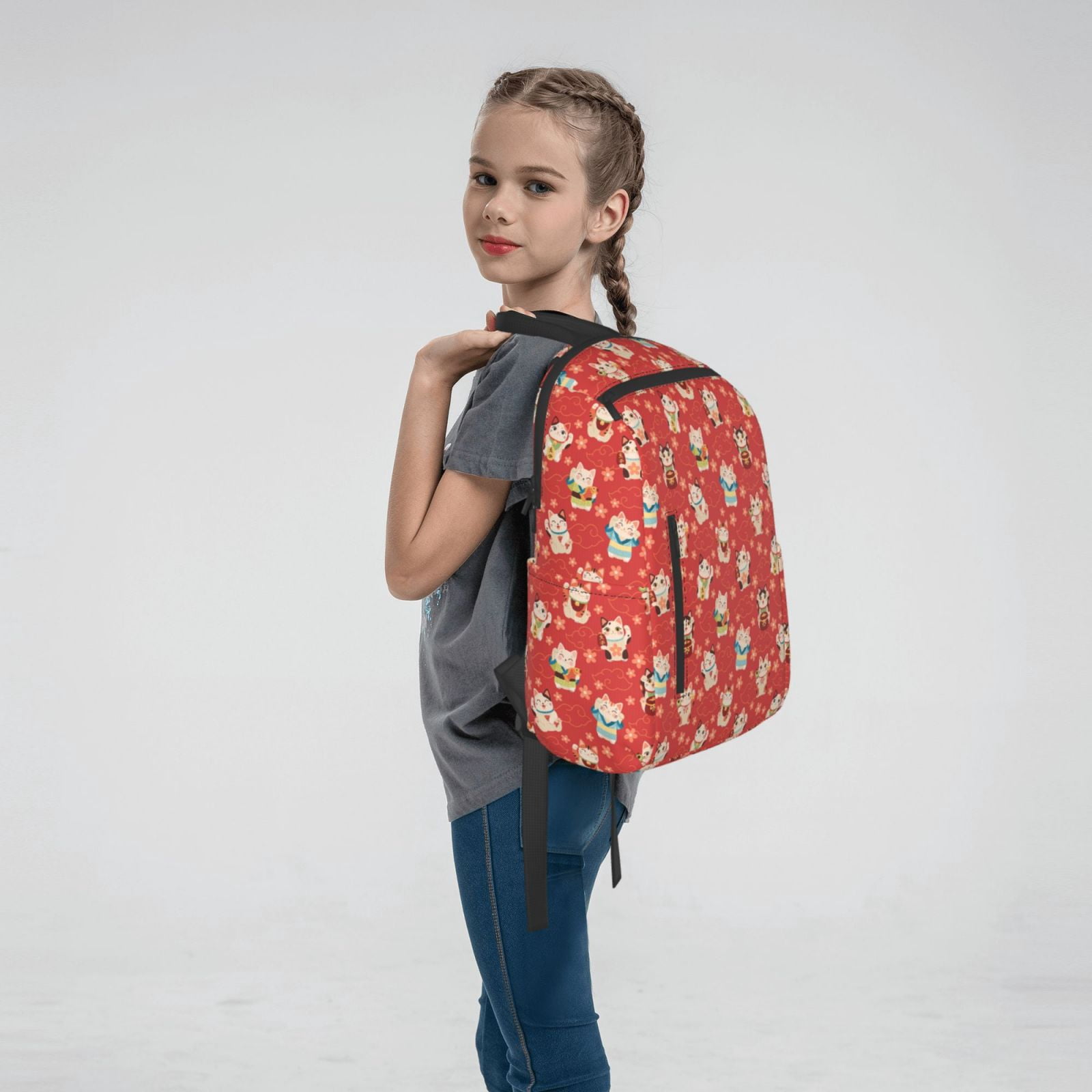 Defioc Japanese Maneki Cats Pattern Travel Laptop Backpack,Lightweight Backpack Travel Hiking Daypack Backpack Work Bag for Men Women