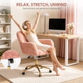 thumbnail image 6 of PAPROOS Vanity Chair with Back, Adjustable Swivel Makeup Desk Chair with Wheels and Arms, Fluffy Home Office Task Chair with Artificial Rabbit Hair for Bedroom, Dorm, Study Room, Pink, 6 of 9