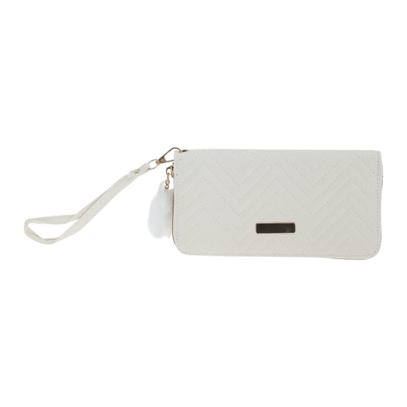 Unique Bargains 1 Pc Coin Purse Wallet Portable W-Shaped Corrugated Plush Ball Zipper Coin Purse Pouch White