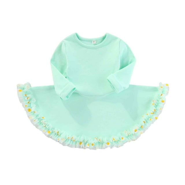MIASHUI Robe de Fête en Tulle à Fleurs pour Tout-Petites Filles à Manches Longues pour la Danse et Vert, 4-5 Ans