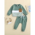 thumbnail image 3 of Toddler Baby Boy Fall Winter Outfits 6M 12M 18M 24M 3Y Color Block Crewneck Sweatshirt Casual Pants 2Pcs Clothes Set, 3 of 10
