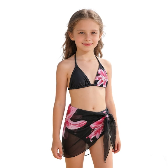 SHenli Baby Swimsuit GirlGirls Swim Cover Up Size 10-12Floral Print Bikini Two Piece Swimwear for Big Girls and Teens Summer Beach Pool Outfit