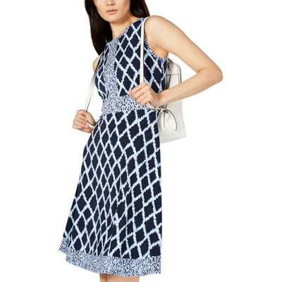 MICHAEL Michael Kors Womens Printed A-Line Shift Dress Blue M