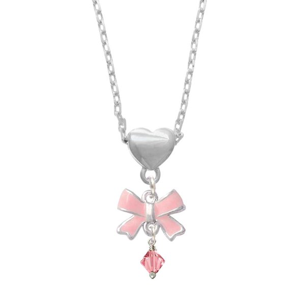 Delight Jewelry October - Hot Pink Crystal Bicone Pink Bow Heart Necklace