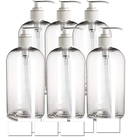 Empty Plastic Pump Bottles  (8 oz / 250 ml) Clear 6-pack