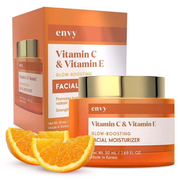 Crema hidratante facial con vitamina C y vitamina E Envy - Hidratante reduce las cicatrices del acné y las líneas finas - Dermatólogo antienvejecimiento probado para todo tipo de piel - 1.69 fl. Onz