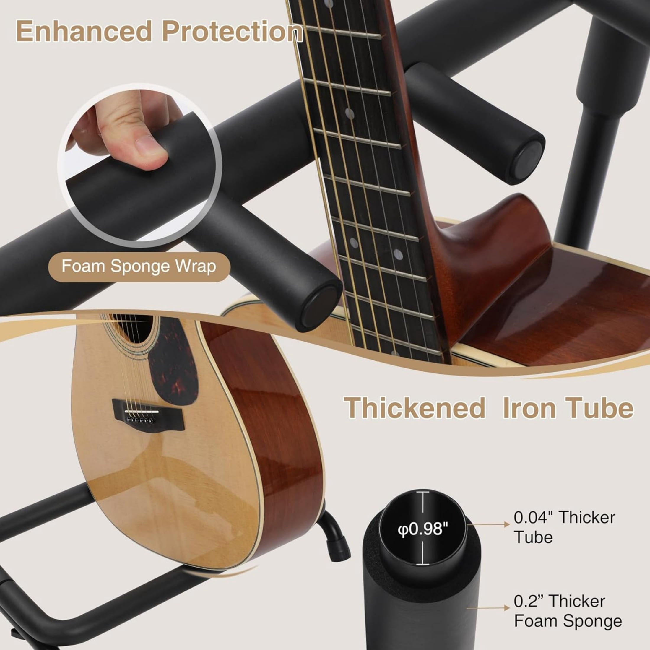 REDCAMP 3 Multi Guitar Stand Rack with Folding Design, Guitar Display Rack with Thick Rubber Padding for Acoustic Electric Guitar, Bass