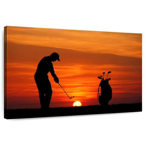 Elephant Stock Golf At Sunset Wall Art - Horizontal Canvas Wall Art - Living Room Wall Decor - Hobbies And Lifestyle Canvas - Orange And Yellow Decor - 12" x 8"