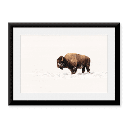 Framed Art Print, Bull Bison on a Winter Day, Yellowstone National Park by The Yellowstone Collection, 17-7/8" x 21-7/8"