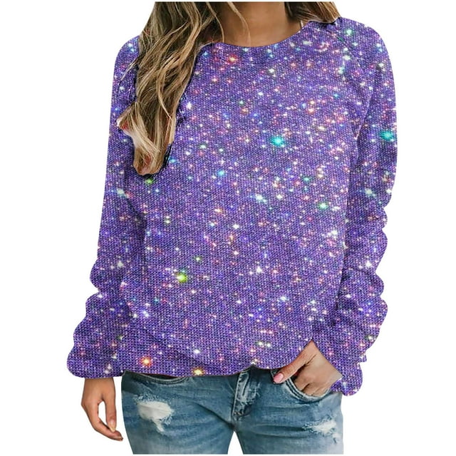 FAIWAD Womens Long Sleeve Tunic Tops Round Neck Trendy Print Baggy Lightweight Pullover Tops