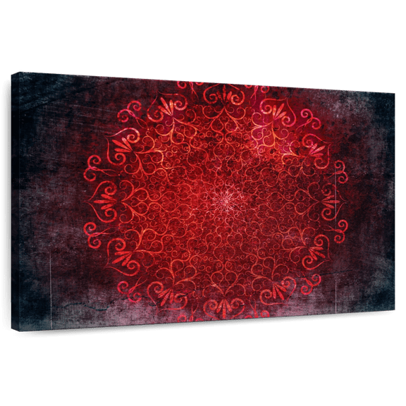 Elephant Stock Glowing Red Mandala Wall Art - Horizontal Canvas Wall Art - Living Room Wall Decor - Decor Elements Canvas - Red And Black Decor - 12" x 8"