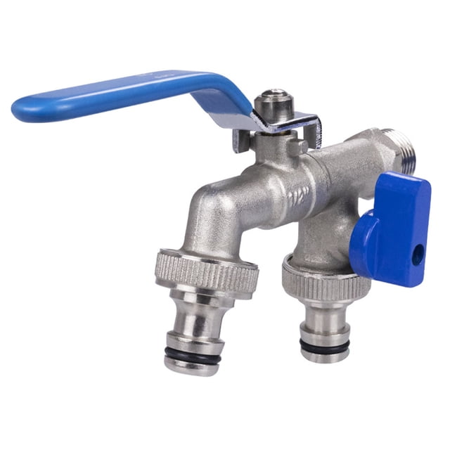 Grifo de primera calidad con doble salida, grifo dosificador de 1/2 x 3/4 x 3/4, resistente al óxido y a las heladas con 2 conexiones de manguera para jardín, lavadora o cisterna.