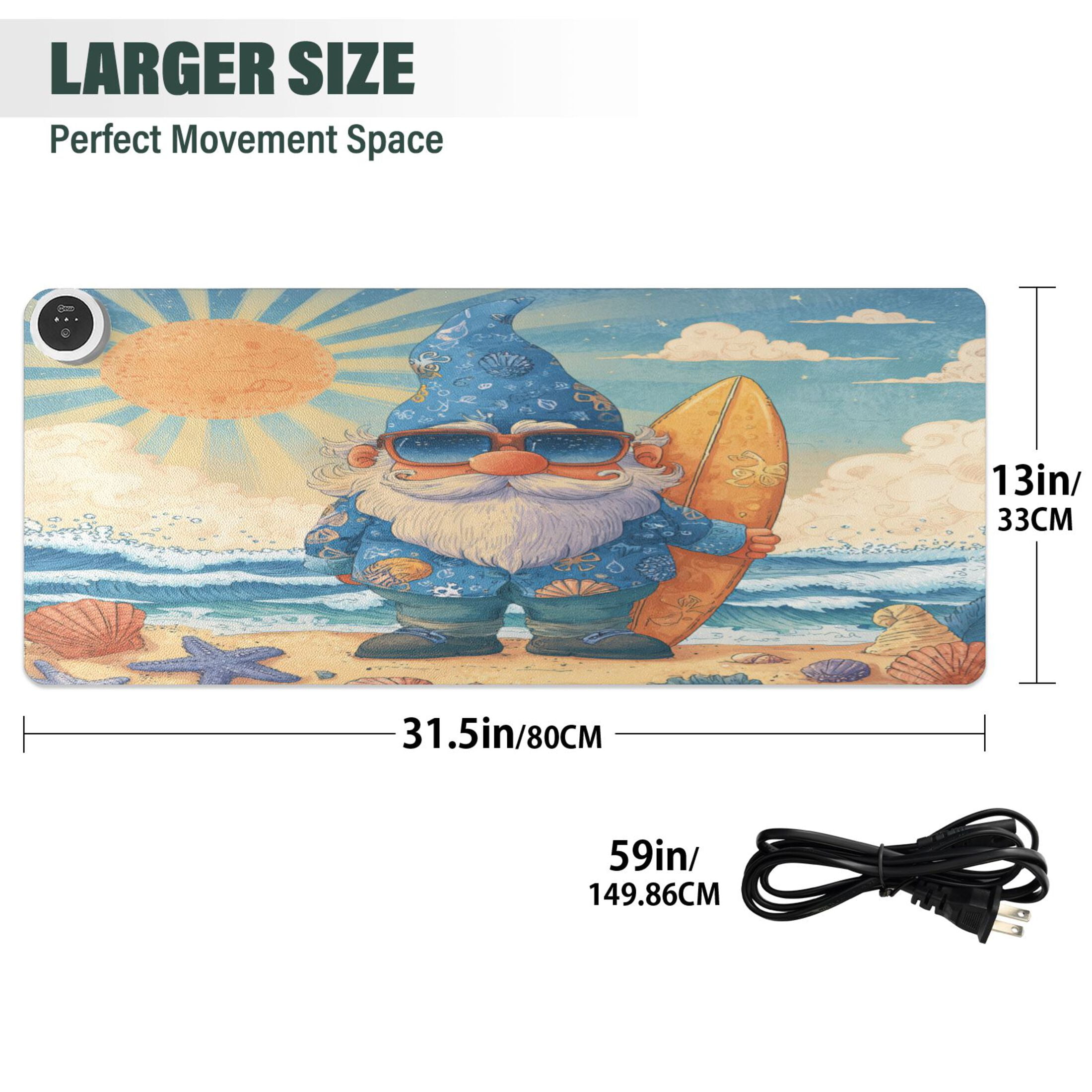 Wobogo Summer Dwarf Heated Mouse Pad Extra-Large Desk Mat With 3 Heating Levels and 3-hour Auto Shut-Off Protection Ideal for Computer Keyboards Home Office Hand-warming Essential 31.5in × 13in