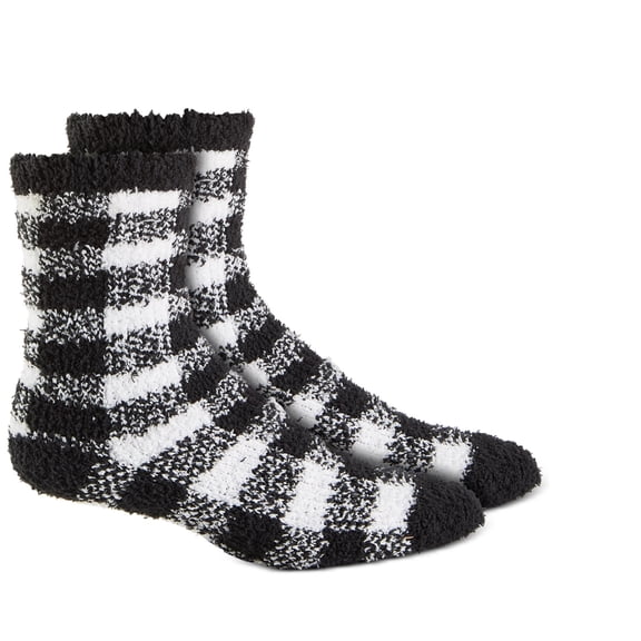 Charter Club Women's Buffalo Check Butter Socks (One Size, Black/White)